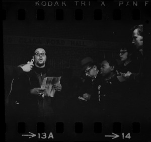 Randall Bailey speaks outside of Ford Hall during Brandeis University sit-in