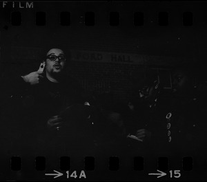 Randall Bailey speaks outside of Ford Hall during Brandeis University sit-in