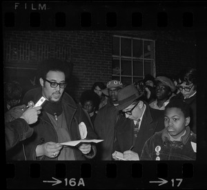 Randall Bailey speaks outside of Ford Hall during Brandeis University sit-in