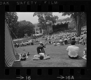 View of Brandeis University commencement from lawn behind stage