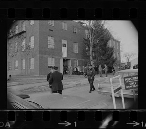 People gathered outside Ford Hall during the Black student protest and occupation at Brandeis University