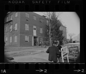 People gathered outside Ford Hall during the Black student protest and occupation at Brandeis University