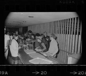 People lined up at Brandeis University cafeteria during student protest