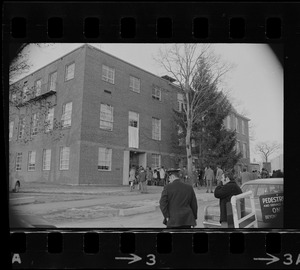 People gathered outside Ford Hall during the Black student protest and occupation