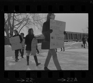 Brandeis University students marched in front of the Administration building protesting the presence of NASA recruiters on campus