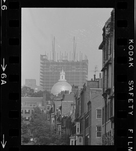 View of Massachusetts State House dome from lower Chestnut Street in Beacon Hill