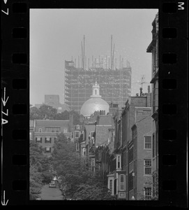View of Massachusetts State House dome from lower Chestnut Street in Beacon Hill