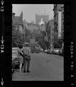 View of Massachusetts State House dome from lower Chestnut Street in Beacon Hill