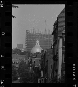 View of Massachusetts State House dome from lower Chestnut Street in Beacon Hill