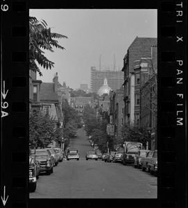 View of Massachusetts State House dome from lower Chestnut Street in Beacon Hill