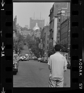 View of Massachusetts State House dome from lower Chestnut Street in Beacon Hill