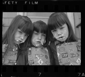 Sherry, Terry and Kelly Henderson, triplets of Everett, celebrating their sixth birthday at their home in Bow Street