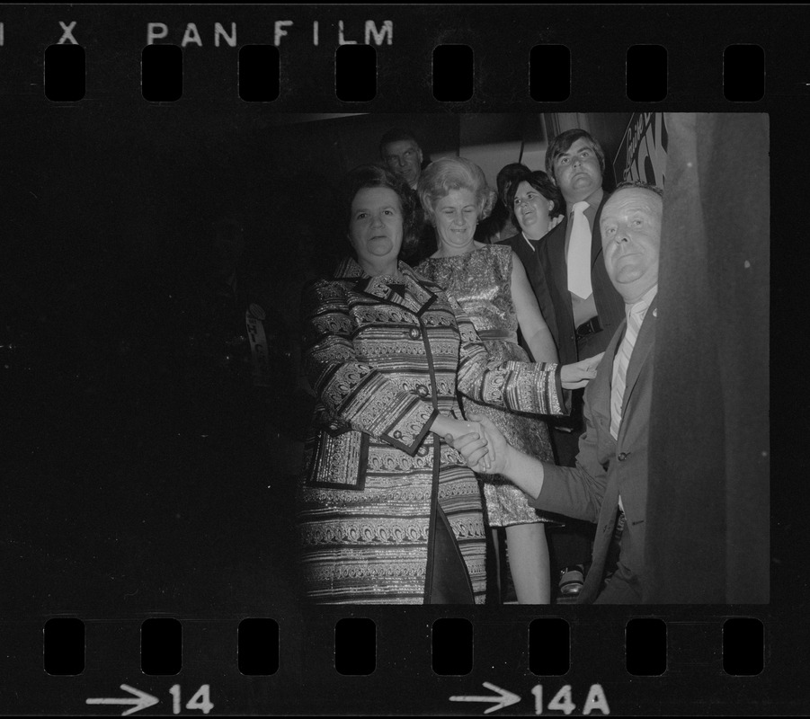 Mrs. Louise Day Hicks surrounded by supporters on election night of her primary race for mayor