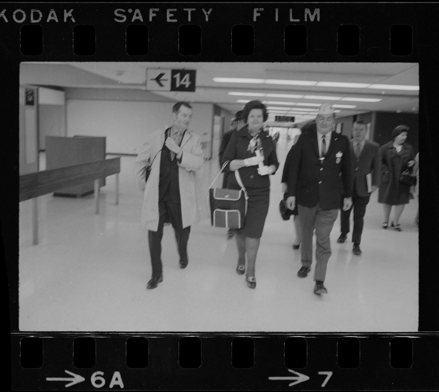 Rep. Louise Day Hicks at Logan Airport for her departure on a two week inspection trip Vietnam