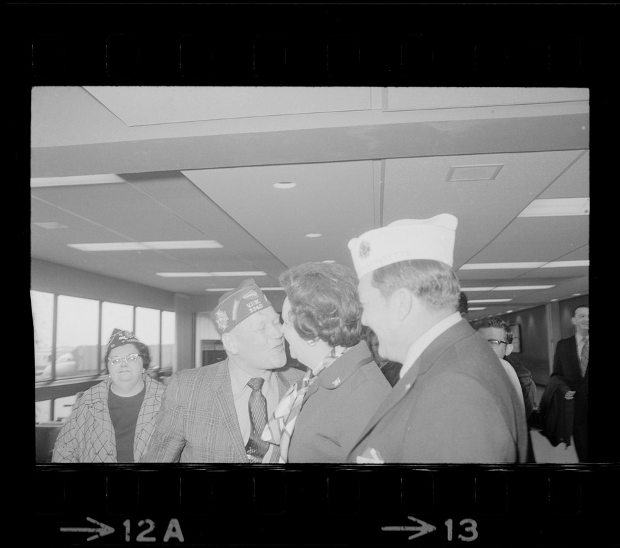 Rep. Louise Day Hicks speaking at Logan Airport prior to her departure for Vietnam