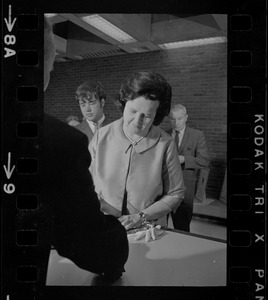 Louise Hicks, defeated mayoralty candidate, registering her candidacy for Boston City Council