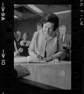 Louise Hicks, defeated mayoralty candidate, registering her candidacy for Boston City Council