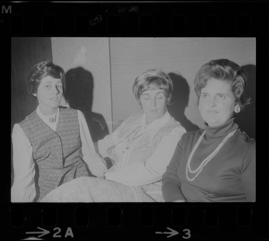 Expressing confidence in planned letter-writing campaign to insure humane treatment by North Vietnam for their husbands, believed to be POWs are (l. to r.) Mrs. Theresa Getchell of Buzzards Bay, Mrs. Maureen Dunn of Randolph and Mrs. Margaret Lengyel of Peabody