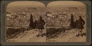 Athens, old and new, S.W. from Lykabettos past royal palace (left) and Acropolis to the sea