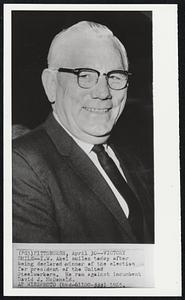 Victory Smile--I.W. Abel smiles today after being declared winner of the election for president of the United Steelworkers. He ran against incumbent David J. McDonald.