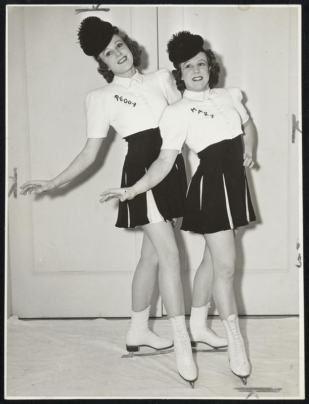 "Darlings of the Rockies"- Peggy and Mary Simpson of Banff who will be featured in the big ice-skating extravaganza, the All-Star European Ice Revue, at the Boston Garden, March 13 through 16, with a matinee Saturday, March 16.