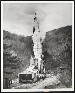 “Thar She Blows”. The first of millions of cubic feet of natural gas shoots out from another well in the Leidy field near Renovo,Pa. The first well, brought in in January,1950,has started an unprecedented boom. Today there are more than 100 wells either being sunk or completed. Another 50 are planned. And all of this in an area only about 10 miles long and three miles wide.