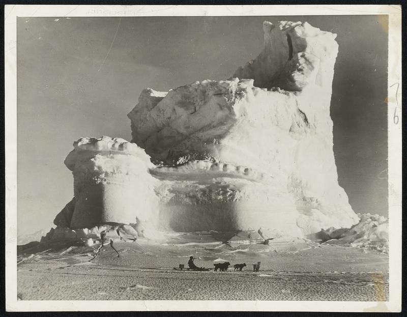 Remarkable View of an iceberg formation, made near the South Pole by a Photographer Ponting, a member of Capt. Robert F. Scott’s Antarctic expedition of 1912. This picture, never published before in America, was found when attorneys went over the effects of the late Mr. Ponting.