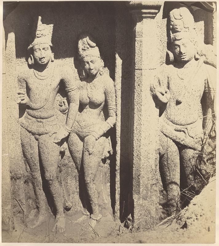 Carved figures from the 2d stone ratha [i.e. Arjuna Ratha] at Mahavellipooram