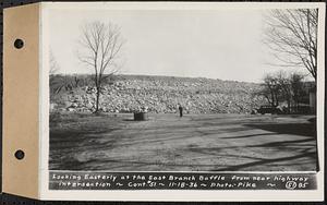 Contract No. 51, East Branch Baffle, Site of Quabbin Reservoir, Greenwich, Hardwick, looking easterly at the east branch baffle from near highway intersection, Hardwick, Mass., Nov. 18, 1936