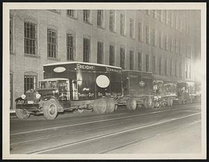 Convoy of trucks at Winchester Sq- Springfield waiting for police escort before proceeding to Boston last night