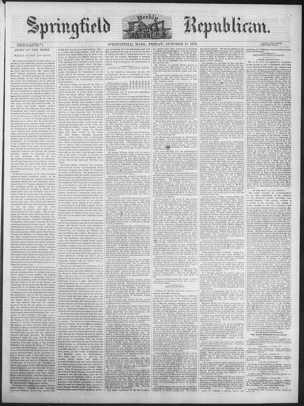 Springfield Weekly Republican. October 11, 1872 - Digital Commonwealth