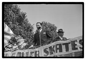 Roller Skate Derby, Lt Governor Francis E. Kelly at microphone