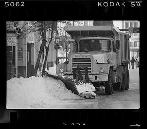 Snow plowing on Charles Street, Beacon Hill, downtown Boston