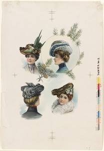 Four portraits of women in hats on one sheet
