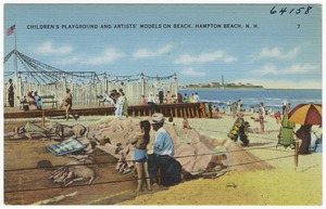 Children's Playground and artists' models on beach, Hampton Beach, N.H.
