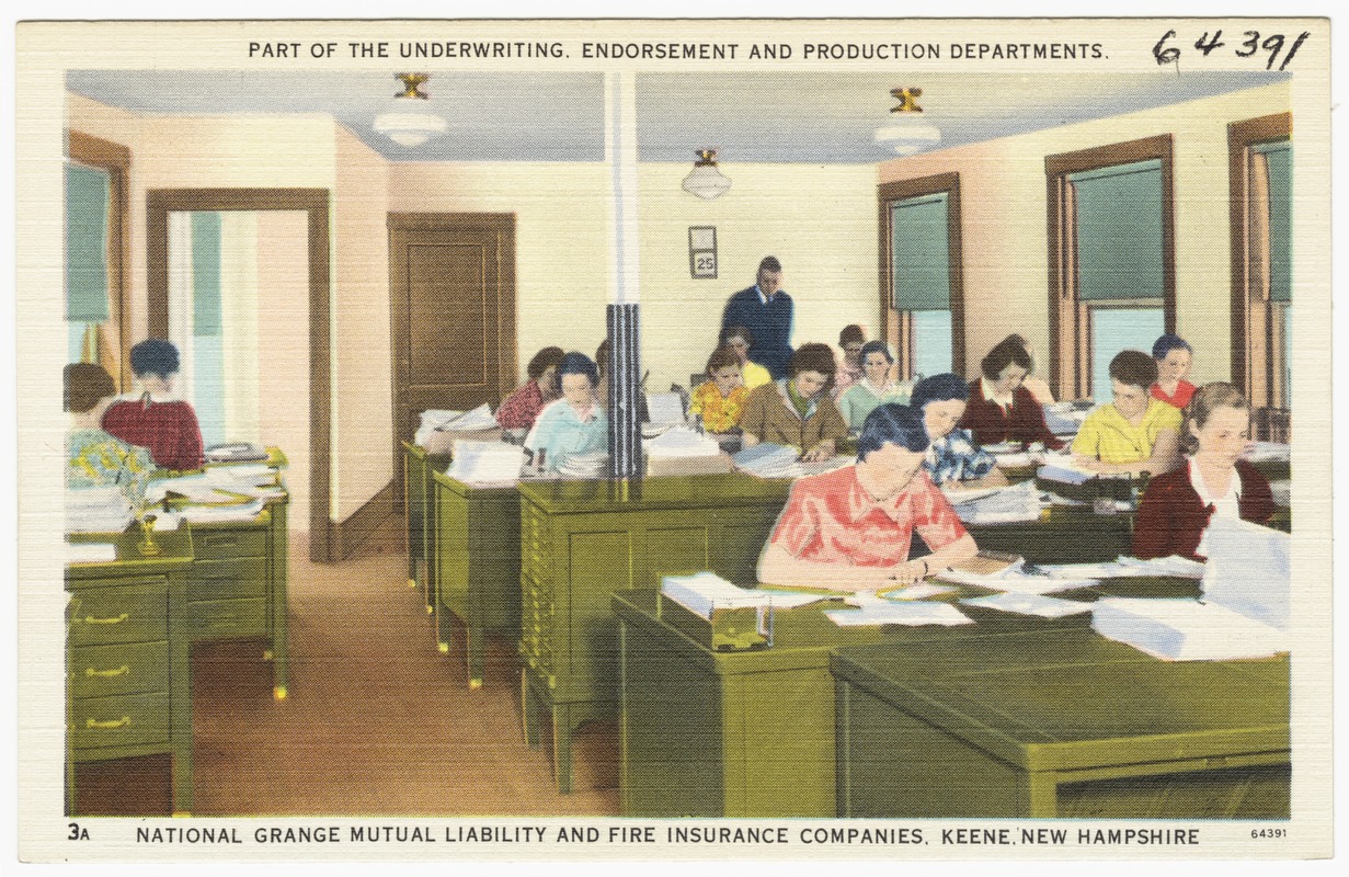 Part of the underwriting, Endorsement and Production departments, National Grange Mutual Liability and Fire Insurance Companies. Keene, New Hampshire