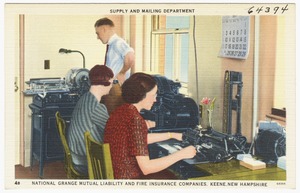 Supply and Mailing departments, National Grange Mutual Liability and Fire Insurance Companies. Keene, New Hampshire