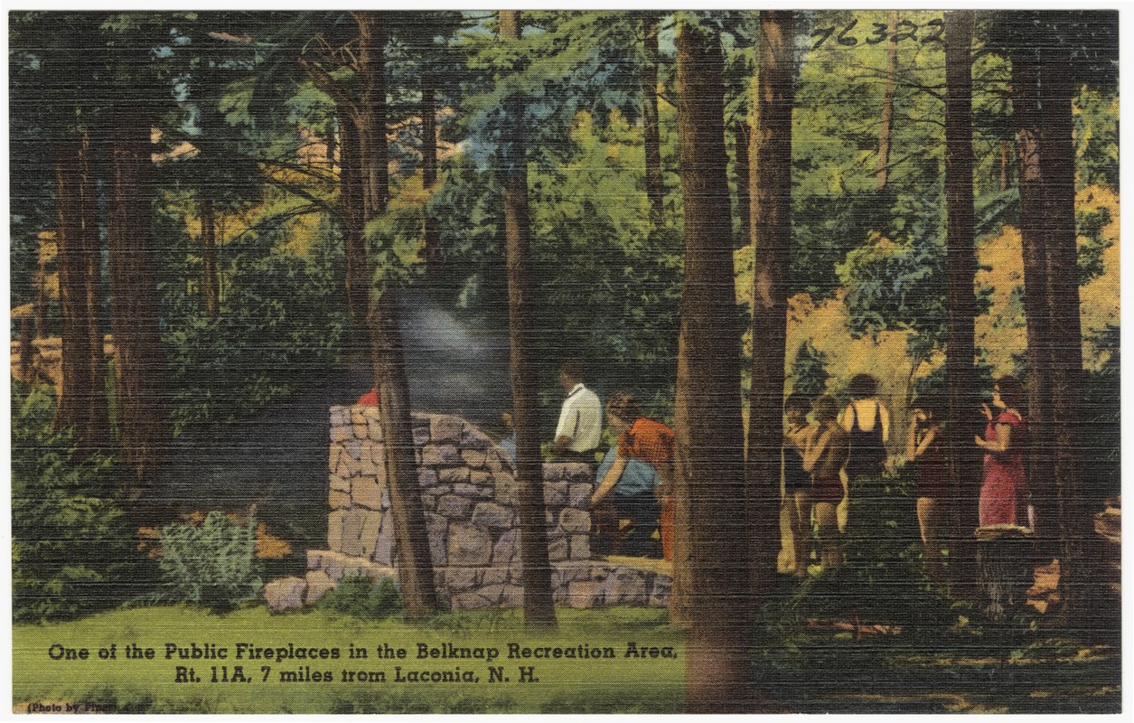 One of the public fireplaces in the Belknap Recreation Area, Rt. 11A, 7 miles from Laconia, N.H.
