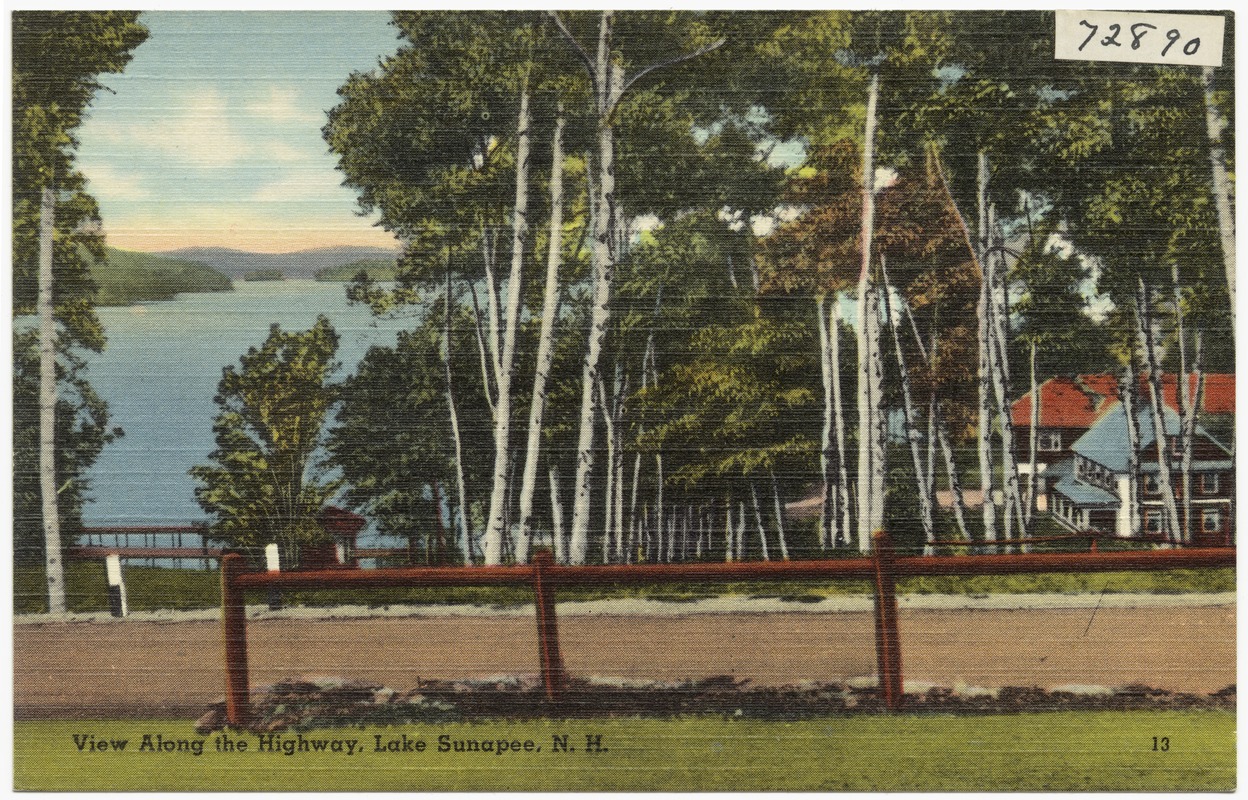 View along the highway, Lake Sunapee, N.H.