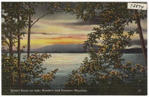 Sunset scene on Lake Sunapee and Sunapee Mountain