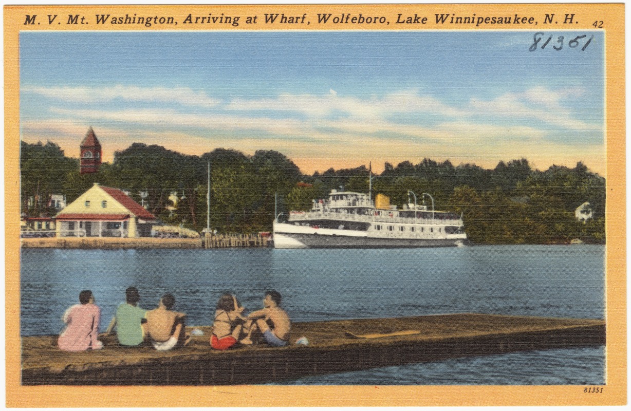 M.V. Mt. Washington, arriving at wharf, Wolfeboro, Lake Winnipesaukee ...