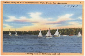 Sailboat racing on Lake Winnipesaukee, Weirs Beach, New Hampshire, exciting races are held every week-end