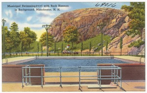 Municipal swimming pool with Rock Rimmon in background, Manchester, N.H.