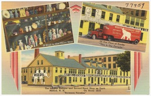 Reed's White Elephant Shop, the largest antique and second-hand shop on earth. Milford, N.H., on Route 101A, "Browsers Paradise"