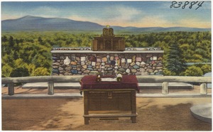 Cathedral of the Pines, Rindge, New Hampshire, The Shield of David, Tablets with the Ten Commandments, the Aron-ha-Kodesh, the Reading Table on which it rests, the Torah with its Appointments.
