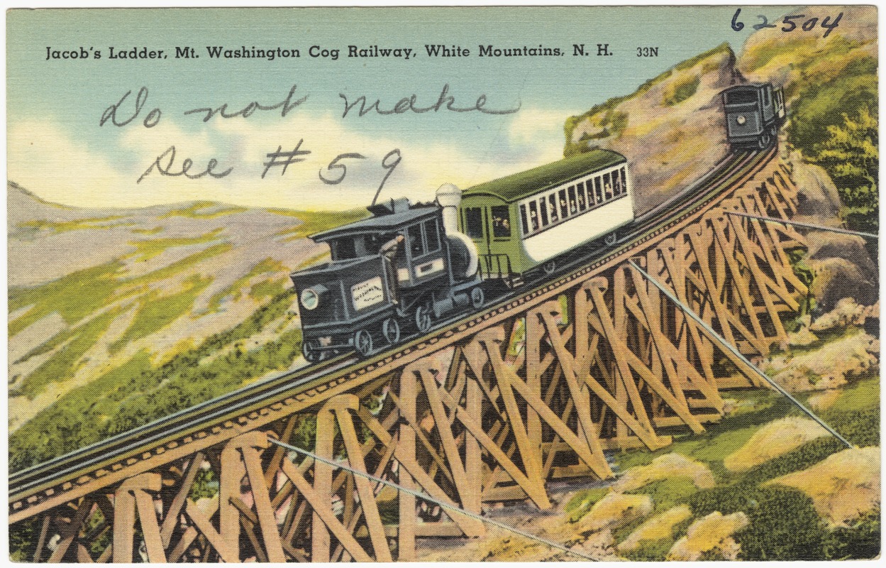 LMH Postcard  MOUNT WASHINGTON COG Railway  WAUMBEK #9  Jacobs Ladder  37% Grade 