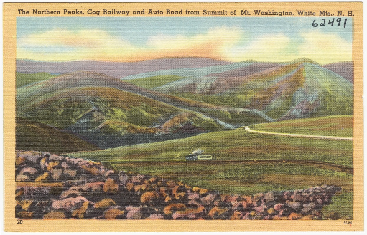 The Northern Peaks, Cog Railway and Auto Road from summit of Mt. Washington, White Mts., N.H.