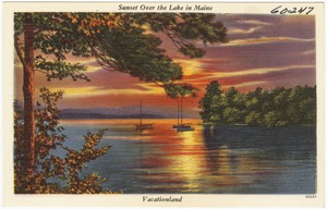 Sunset over lake in Maine, Vacationland
