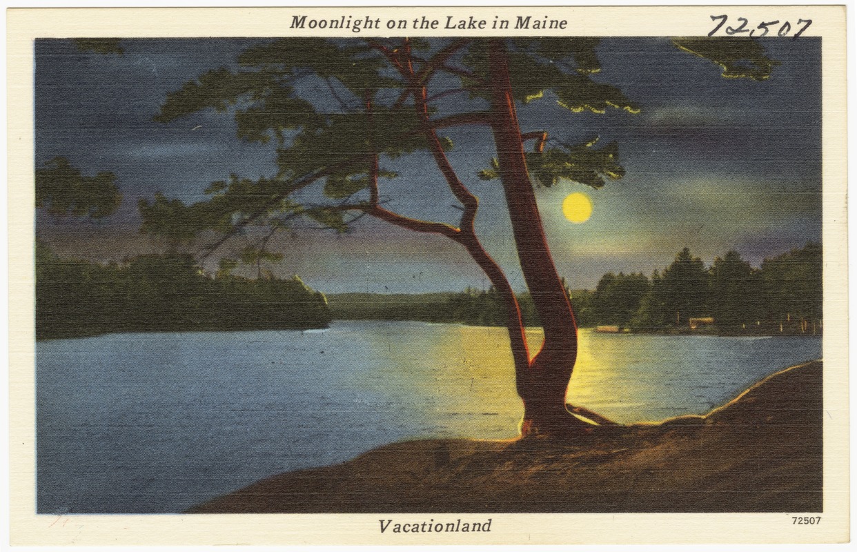 Moonlight on the lake in Maine, Vacationland