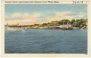 Steamer Gurnet approaching Little Diamond Island Wharf, Maine